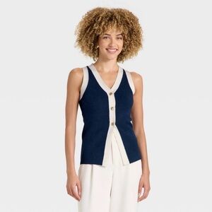 A New Day Navy & Cream Sleeveless Knit Vest